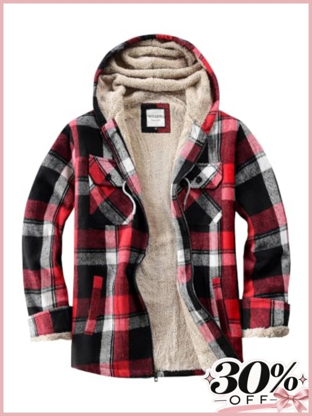 WINDFIT Fleece Flannel Jacket Plaid Sherpa Lined Full Zip Hooded Women's